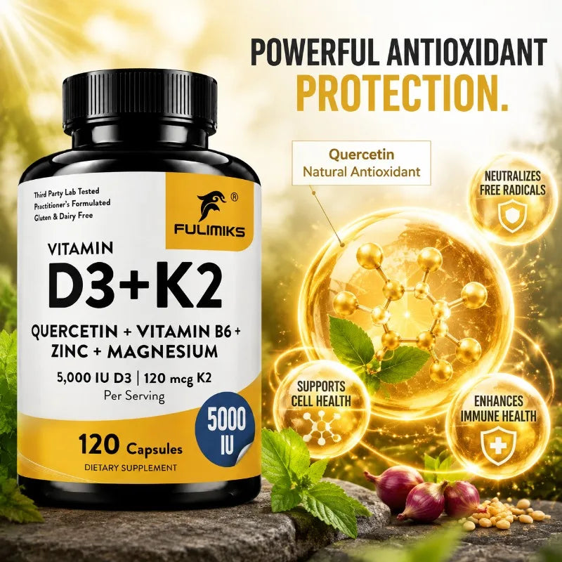Vitamin D3 K2 Supplement, with Zinc, for Calcium Absorption, Bone Regeneration, Immune Support, Heart & Muscle Health