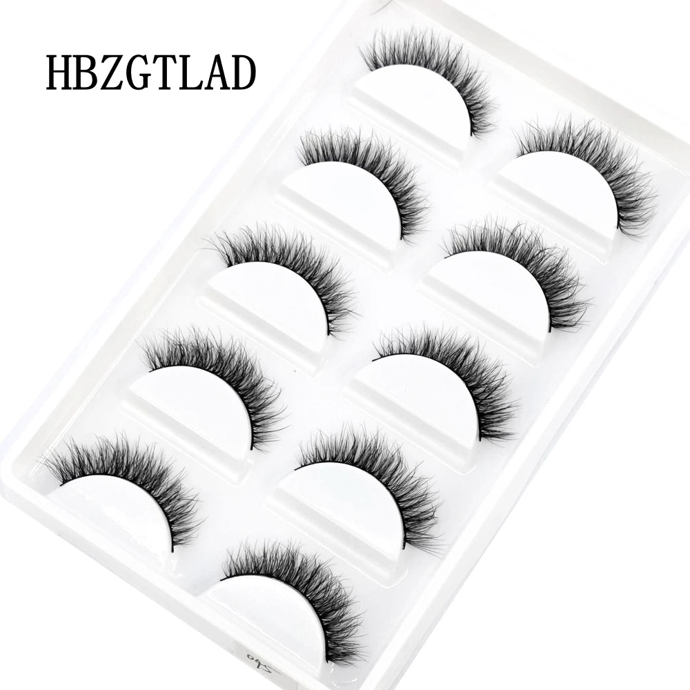 HBZGTLAD 5Pairs Handmade Mink Lashes Short False Eyelashes Dense Natural Long Messy Eye Lashes Reusable Stage Makeup Eyelashes