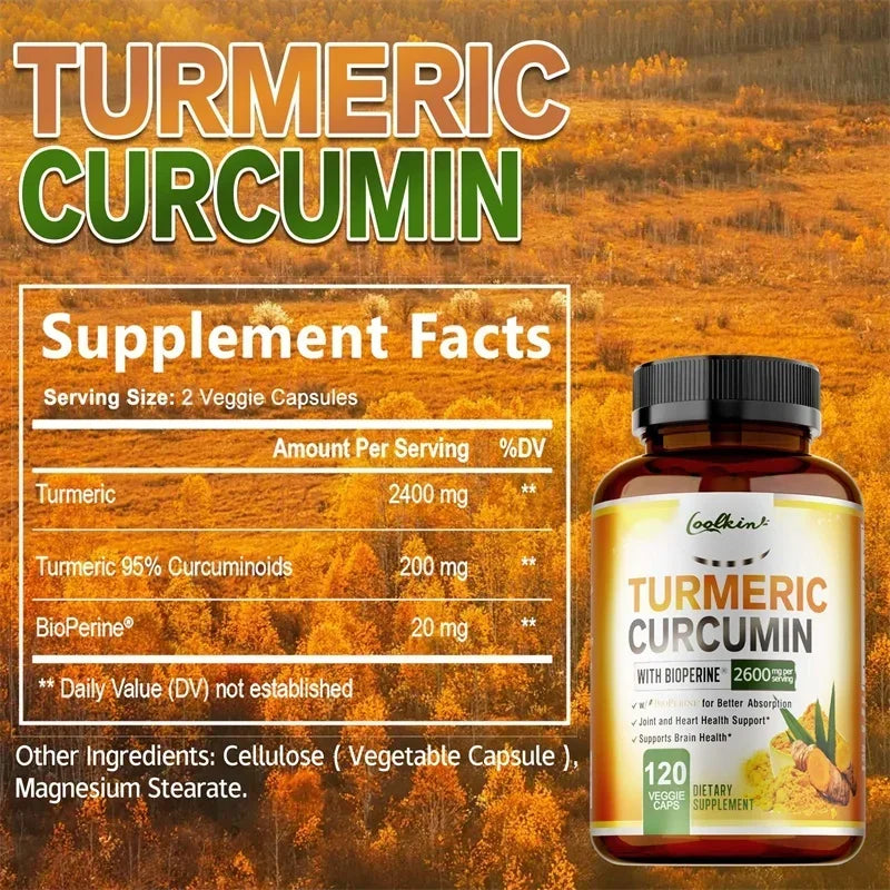 Turmeric Curcumin Capsules, Contains 95% Curcumin, Energy Supplement, Support Bone, Joint Health, Anti-inflammatory, Antioxidant