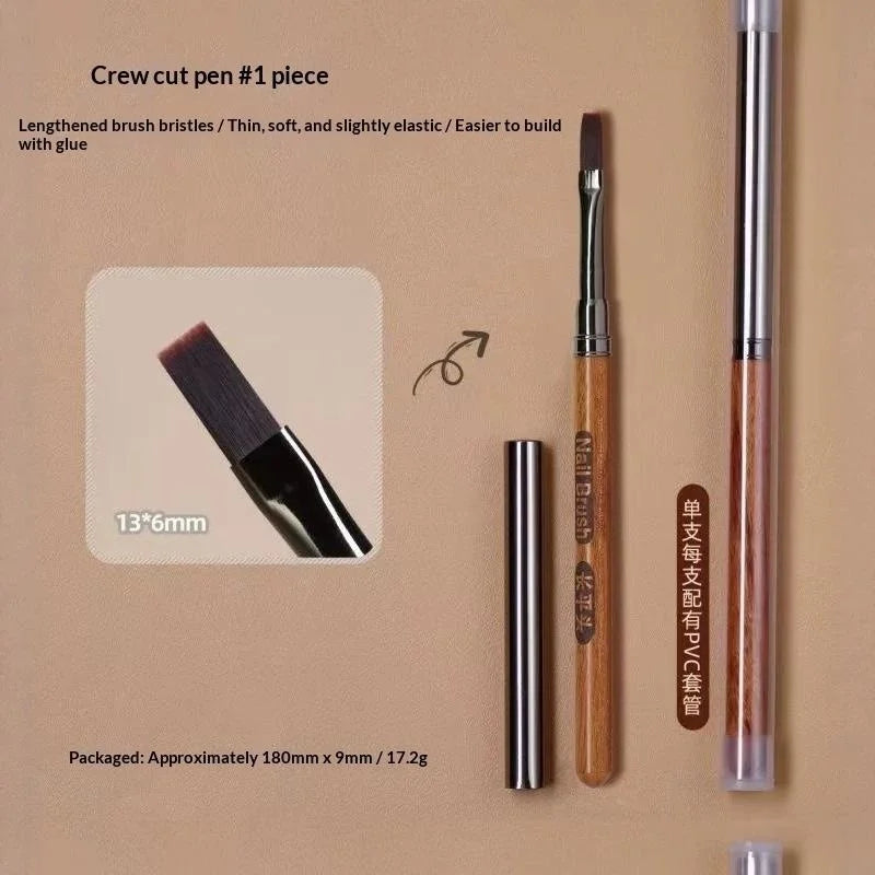 Round Wood Handle Triangular Petal Nail Brush Acrylic Nail Art Liner Brush Stripes Grid Flower Painting Drawing PenManicure Tool
