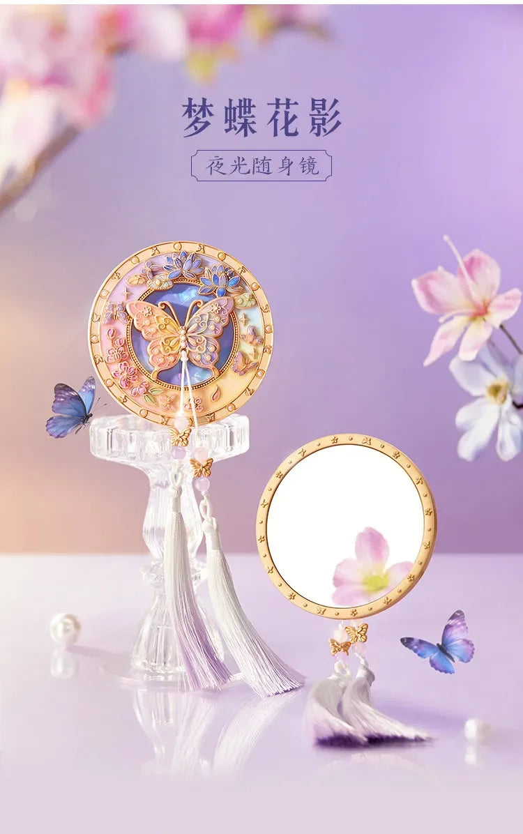 Dream Butterfly Luminous Pocket Makeup Mirrors Floral Butterfly Engraved Design,Portable Folding Mirror Birthday Gift