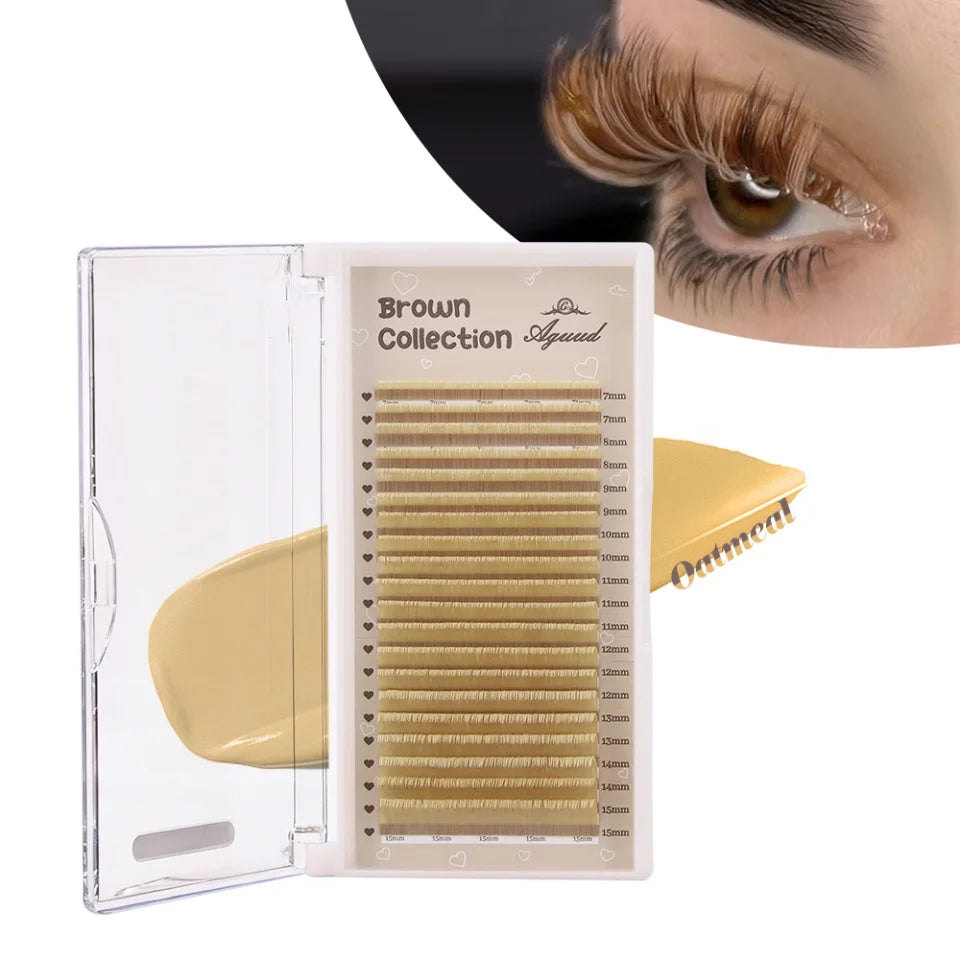 AGUUD Brown Classic Individual Eyelashes Russian Volume Lashes Colorful Premium 20Rows Cashmere Soft Dark Brown Lash Extensions