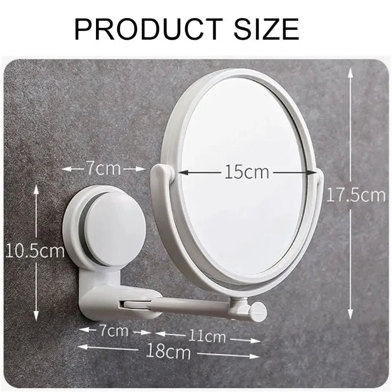 Rotating Plastic Folding Vacuum Suction Round Bath Accessorie Makeup Supplies Vanity Mirror Shave Mirrors Wall Hang Bath Mirror