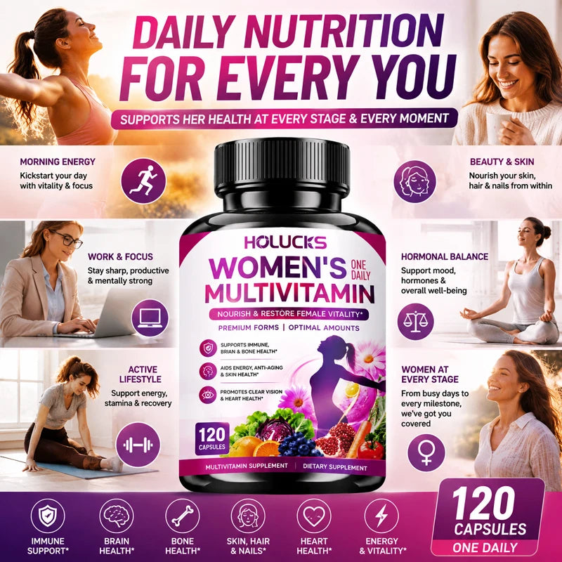 Women's Multivitamin Capsules, with Vitamin A C D3 E B- Calcium Zinc Collagen CoQ10, Support Energy, Bone, Anti-Aging & Vitality