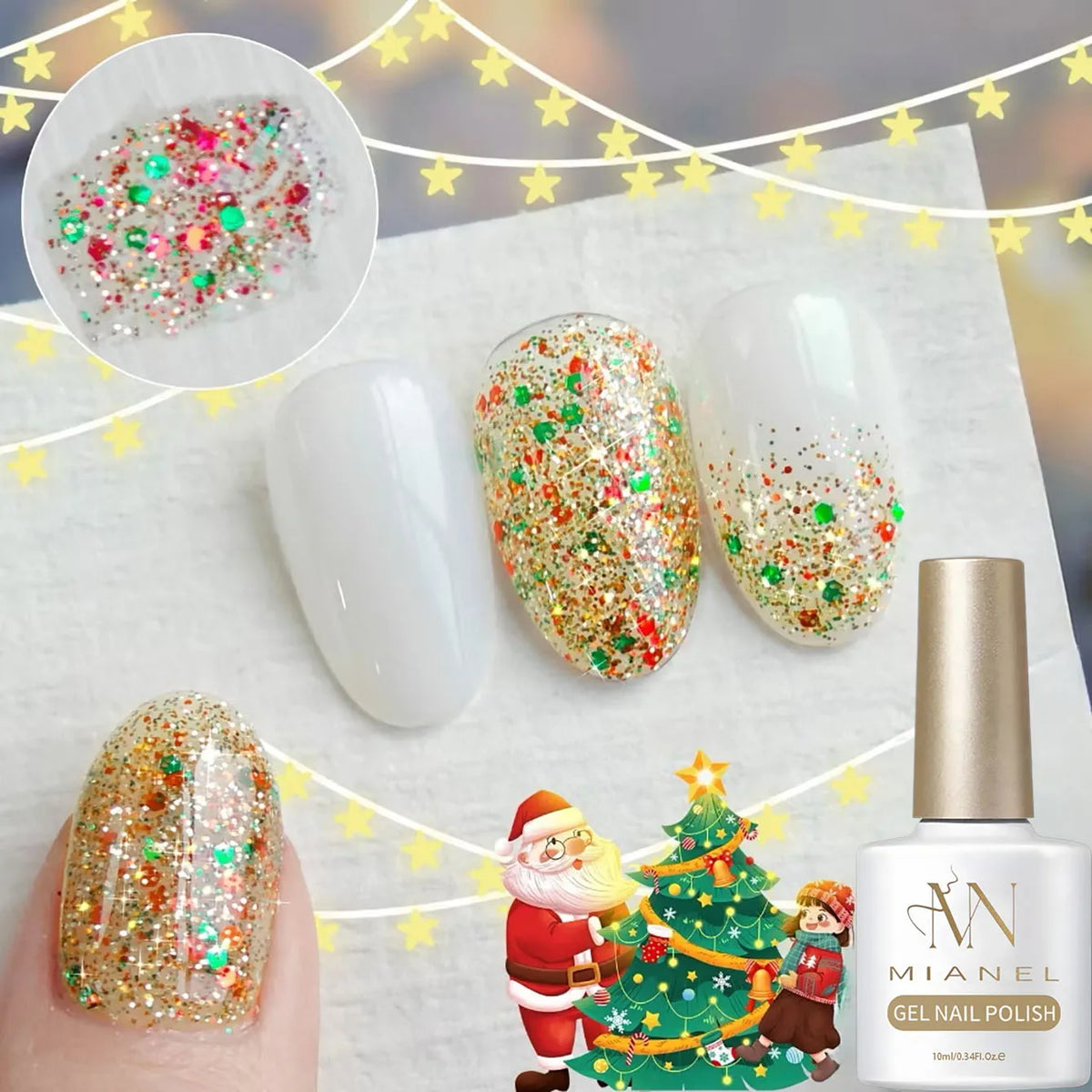 MIANEL 10ml 1-12pcs Christmas Nails Gold Sequins Nail Polish Gel Vernis Semi Permanent Nail Art Soak Off LED UV Nail Polish Gel
