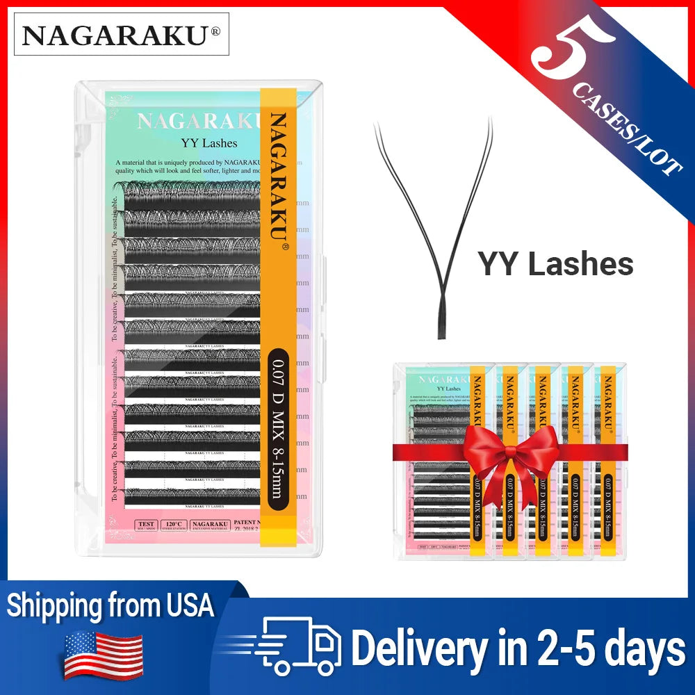 NAGARAKU Ship From USA 5 Cases YY W Shape 3D 4D 5D 6D 7D Eyelashes Fast Free Delivery in 2-5 days by USPS Express