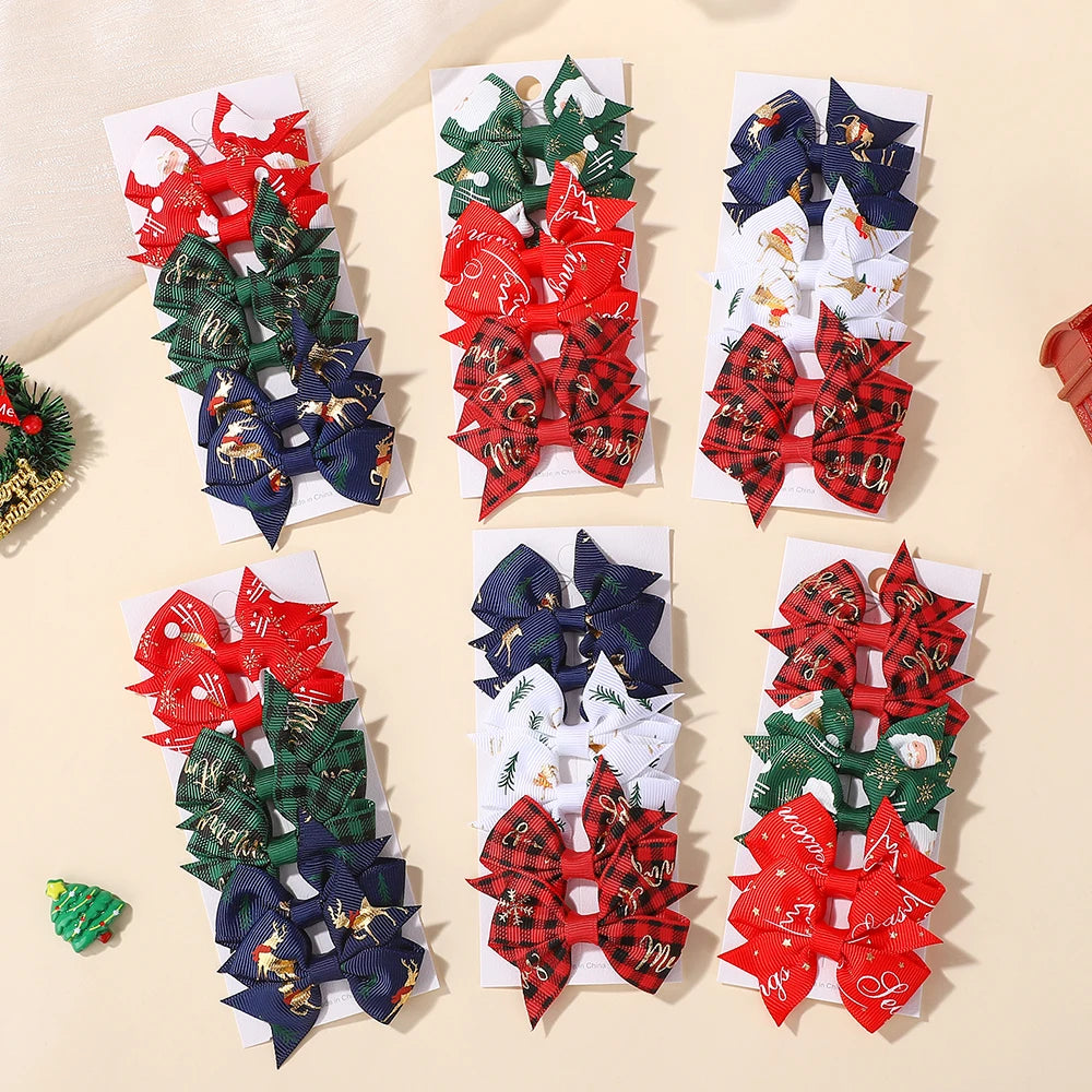 6Pcs/set Christmas Element Ribbon Bow Hair Clip Set Children's High-quality Ribbon Bow Hair Accessory Hairgripes