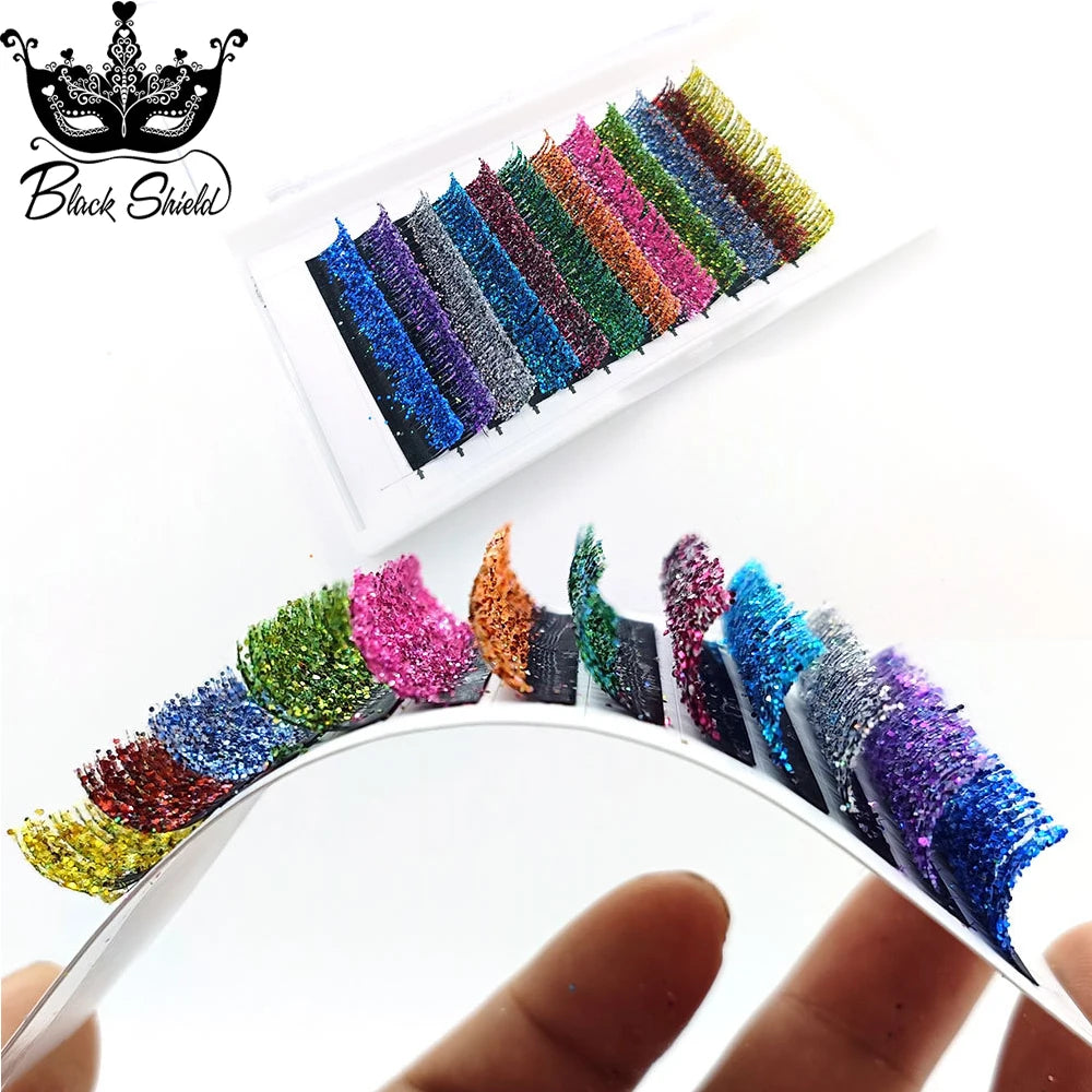 Christmas Mix Color Glitter Lashes Fashion Shiny Colorful Russian Volume Individual Eyelash Extensions Colors Glitter Lashes