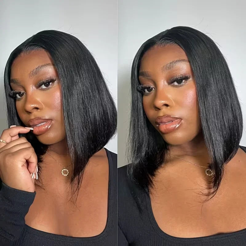 10 inch Straight Glueless Bob Wigs Human Hair Wigs Ready to Wear Brazilian Remy Hair Wigs for Women 4x4 Pre Cut Closure Wigs