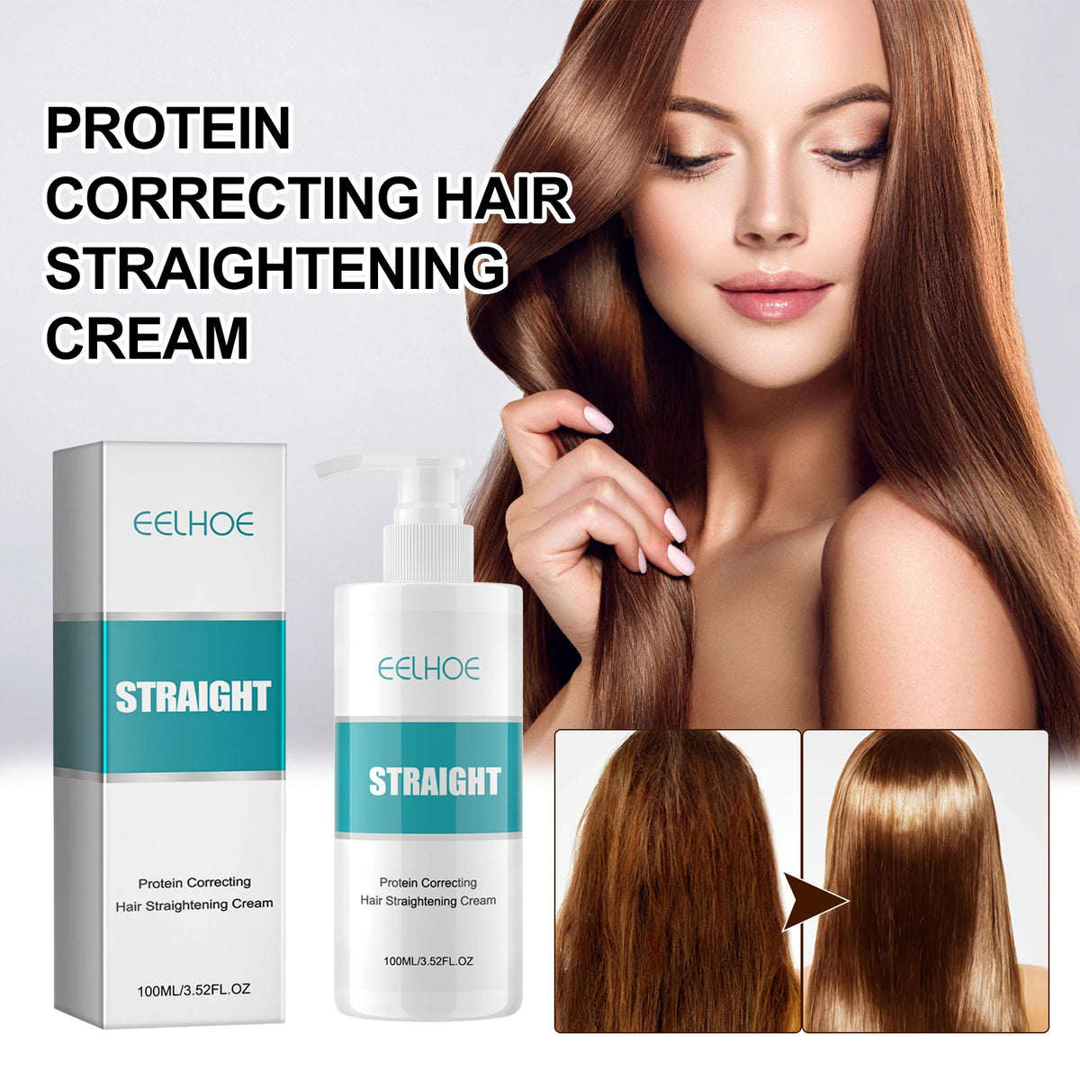 Collagen Smoothing Hair Straightening Cream for Dry Frizzy Hair No Flat Iron Needed Deep Repair Shine Leave In Conditioner 100ml