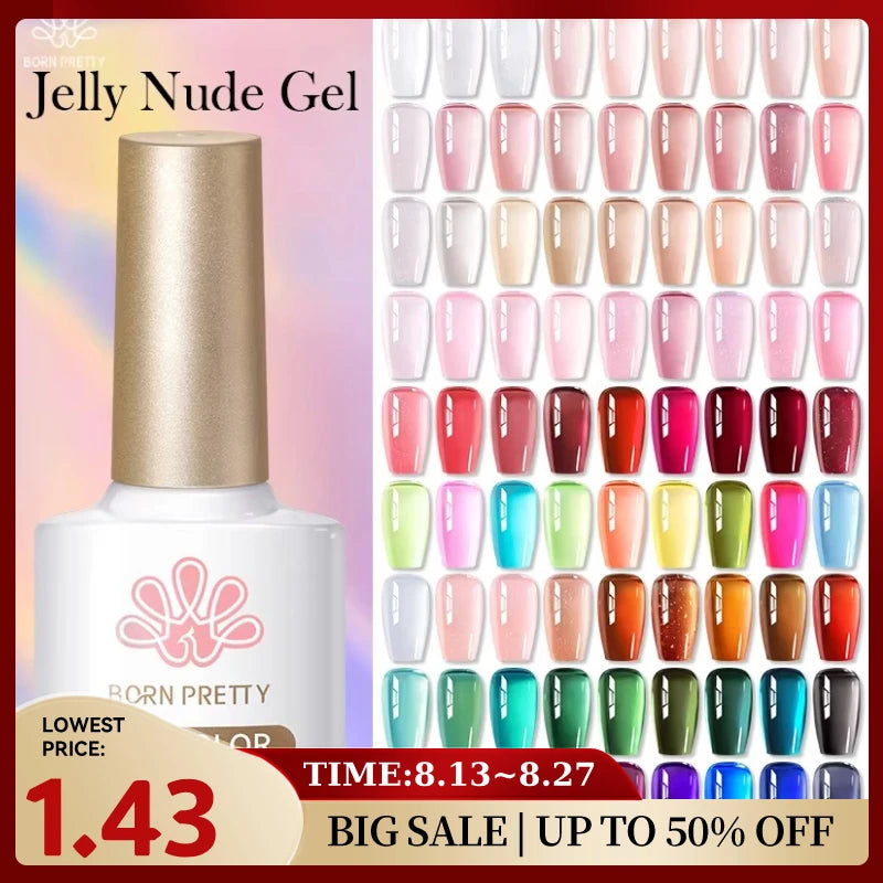 BORN PRETTY 10ml Jelly Nude Gel Nail Polish 50 Colors Semi Transparent Nail Art Nail Supplies Soak off UV LED Nails Gel Varnish