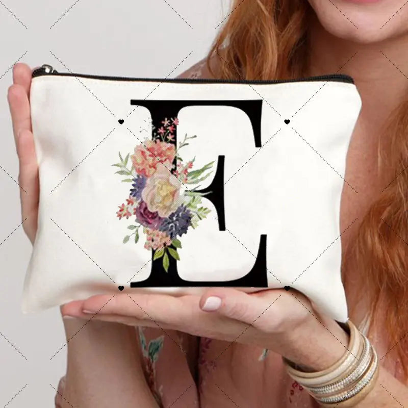 Floral Letter Bridesmaid Makeup Bags Bachelorette Party Gift Children Travel Bag Zipper Pouch Travel Organizer Case Cosmetic Bag