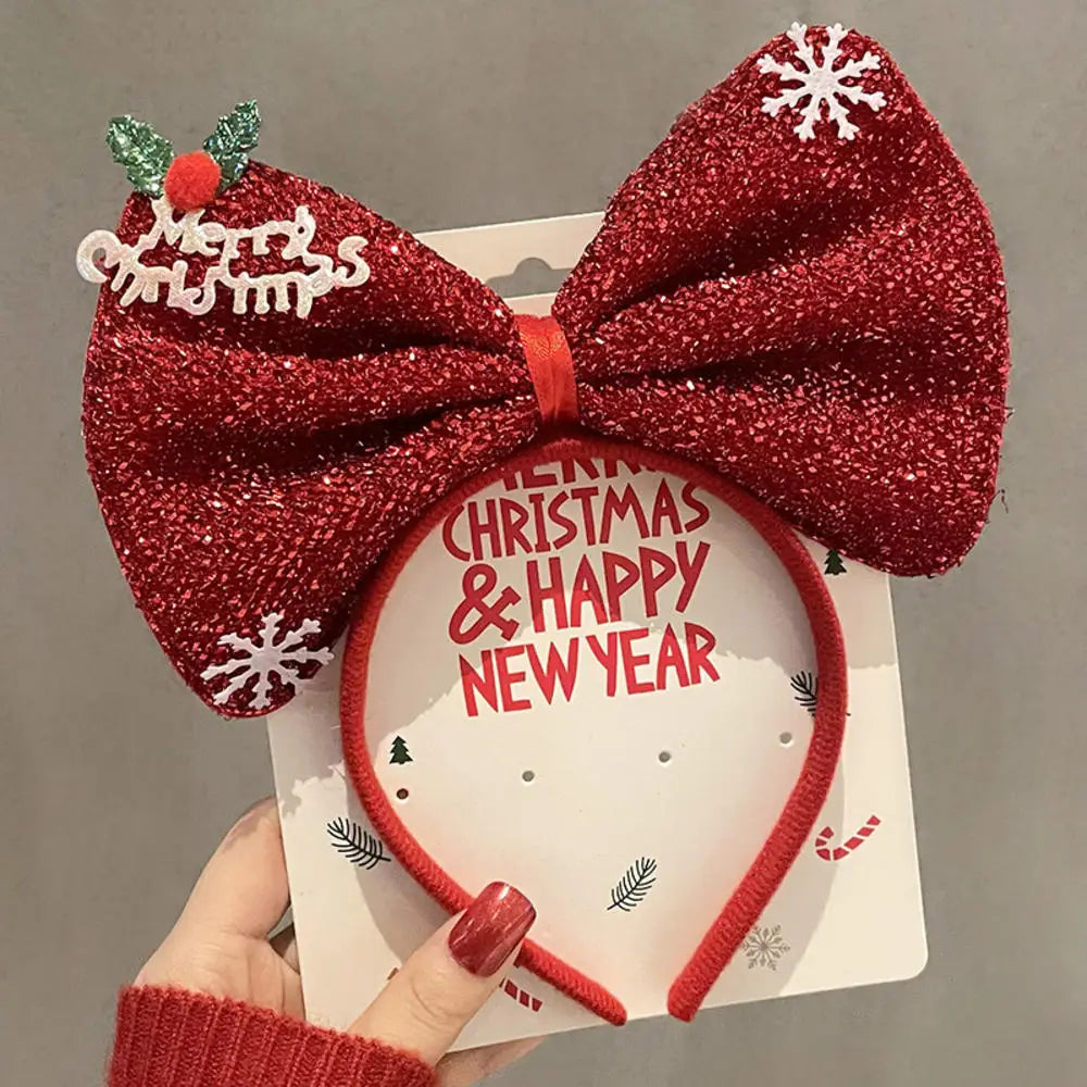 New Christmas Headband Sequins Bow Tie Hair Band Children's Hair Accessories Holiday Gift Dress Headwear Party Supplies