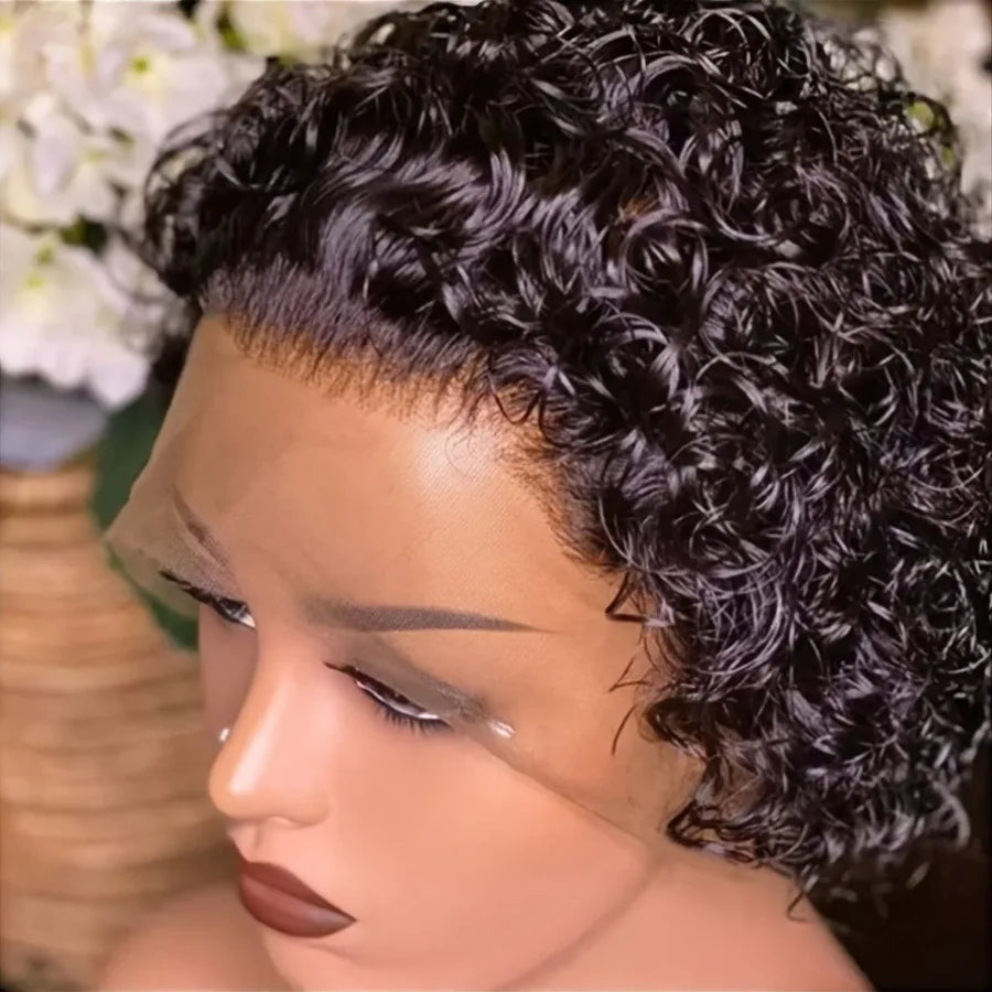 Pixie Cut Wigs Human Hair Short Curly Lace Front Human Hair Wigs Brazilian 13x4 Transparent Lace Wigs Water Wave Bob Wig