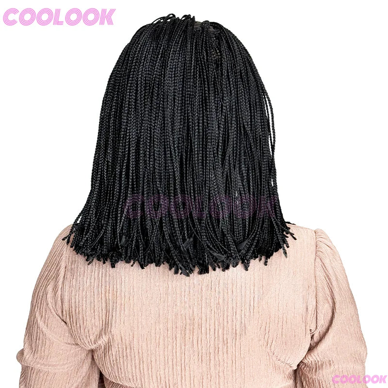 12" Short Braided Wigs For Women Synthetic Wig 6*6 Lace Braids African Wigs Cornrow Micro Black Wig