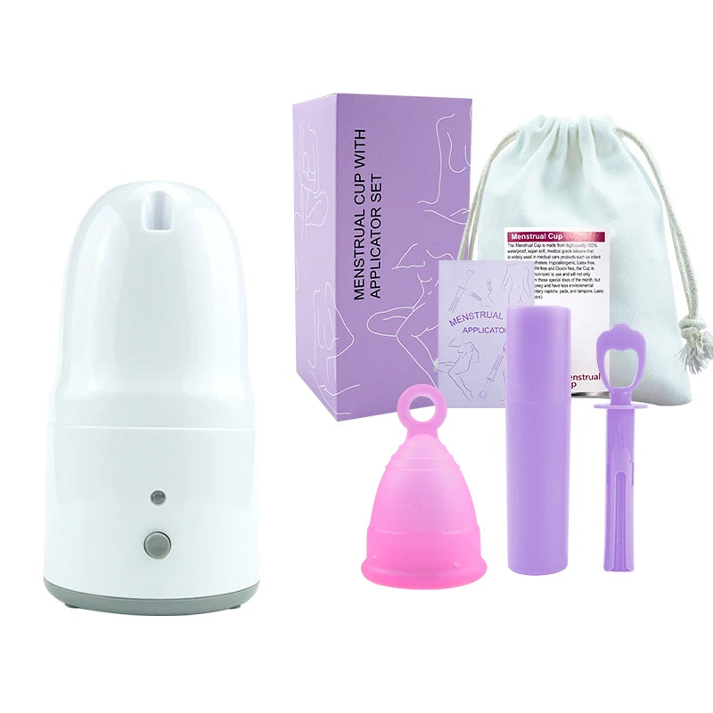 Certified Cup Kit Steam Sterilizer Applicator Reusable Soft Silicone Lady Cup Sterilization Women Health Care Feminine Hygiene