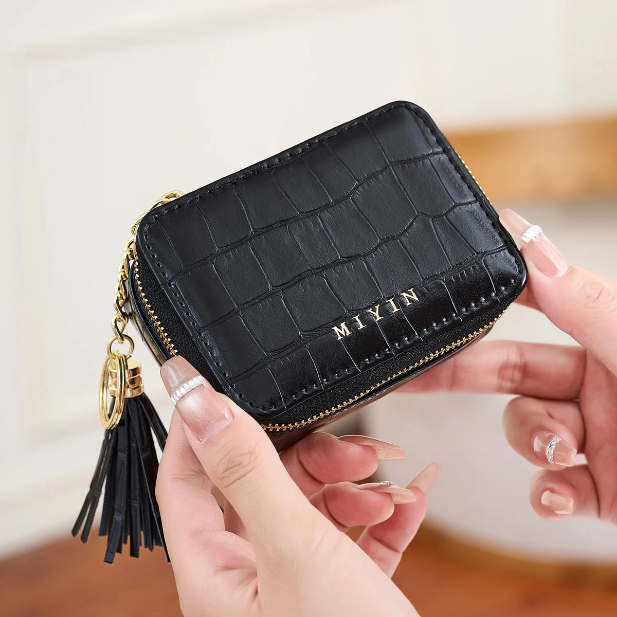Mini Lipstick Makeup Bag Multifunctional Portable Travel Organizer Crocodile-Patterned PU Leather Womens Toiletry Bag Coin Purse