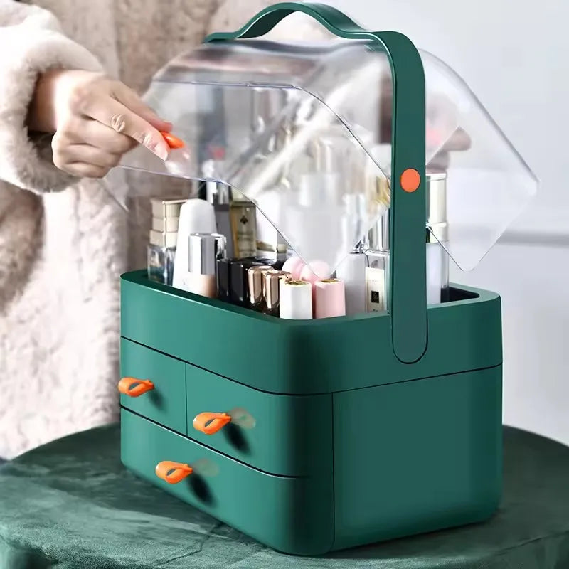 Large Cosmetics Receiving Box Dust-Proof Desktop Makeup Organizer with Drawer for Skin Care Products Household Storage Box Shelf