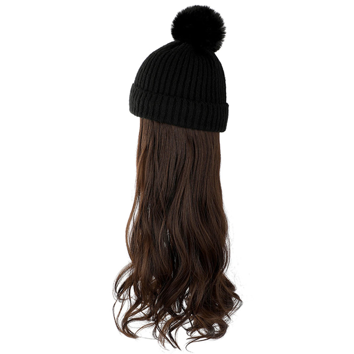 Winter Female Hat Wig With Curly Hair Extensions Synthetic Wave Wig Cap Dismountable Stylish Outdoors Beanie For Camping Hiking