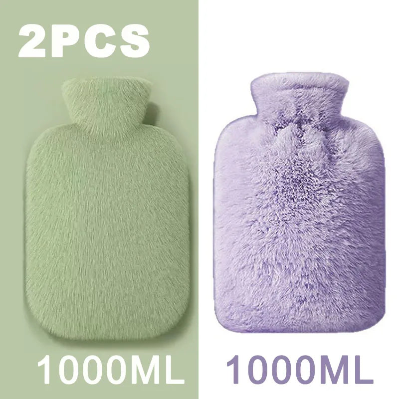 2025 Hot Water Bottle with Cover 1L for Bed Hand Foot Warmer Hot Water Bag Neck Shoulder Pain Menstrual Cramps Hot Compress