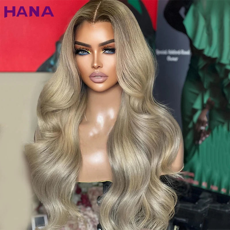 Highlight Ash Brown Blonde Colored 13X6 Lace Frontal Wig Bleached Knots 7X5 Lace Closure Wig Human Hair Drawstring Wig For Women