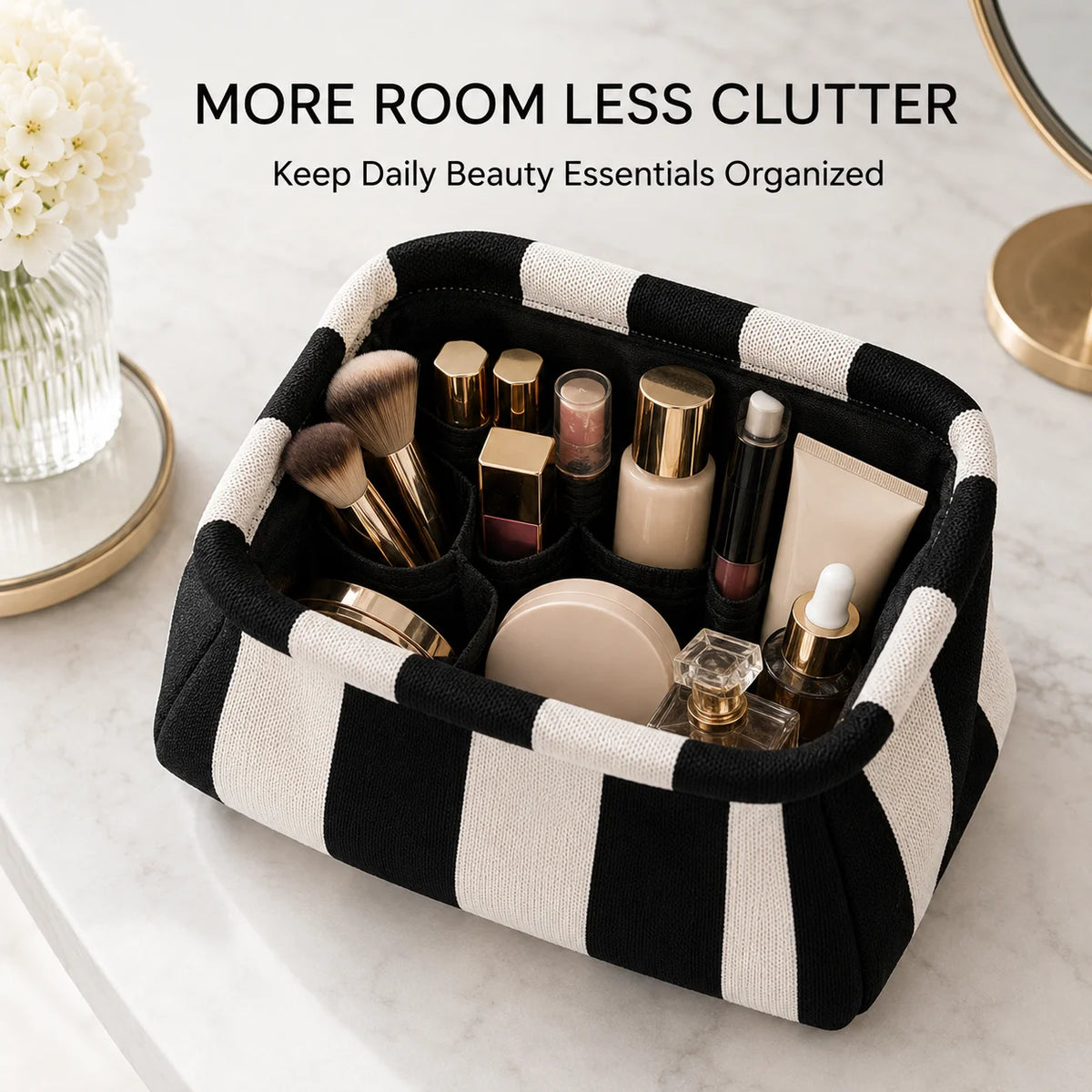 Makeup Storage Pouch Striped Geometric Cosmetic Bag Lightweight Portable Travel Toiletry Handbag For Women Organizer Purse Bags