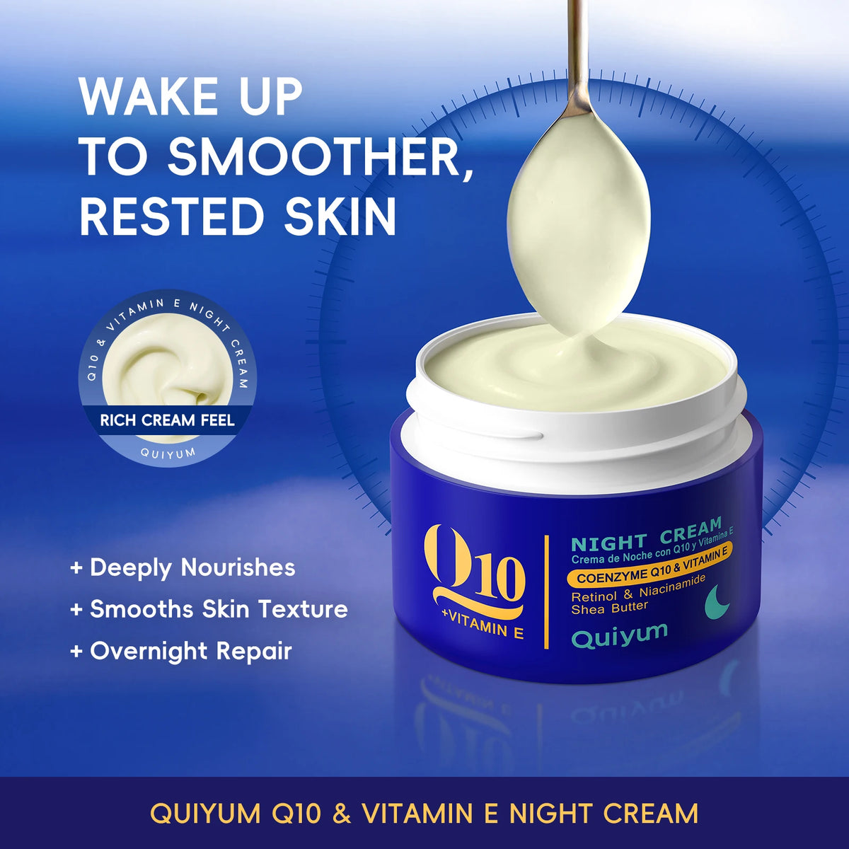 QUIYUM 6Pcs Coenzyme Q10 Vitamin E Anti-Aging Skincare Set, Cleanser Toner Serum Eye Cream Day Night Cream Hydrating Facial Kit