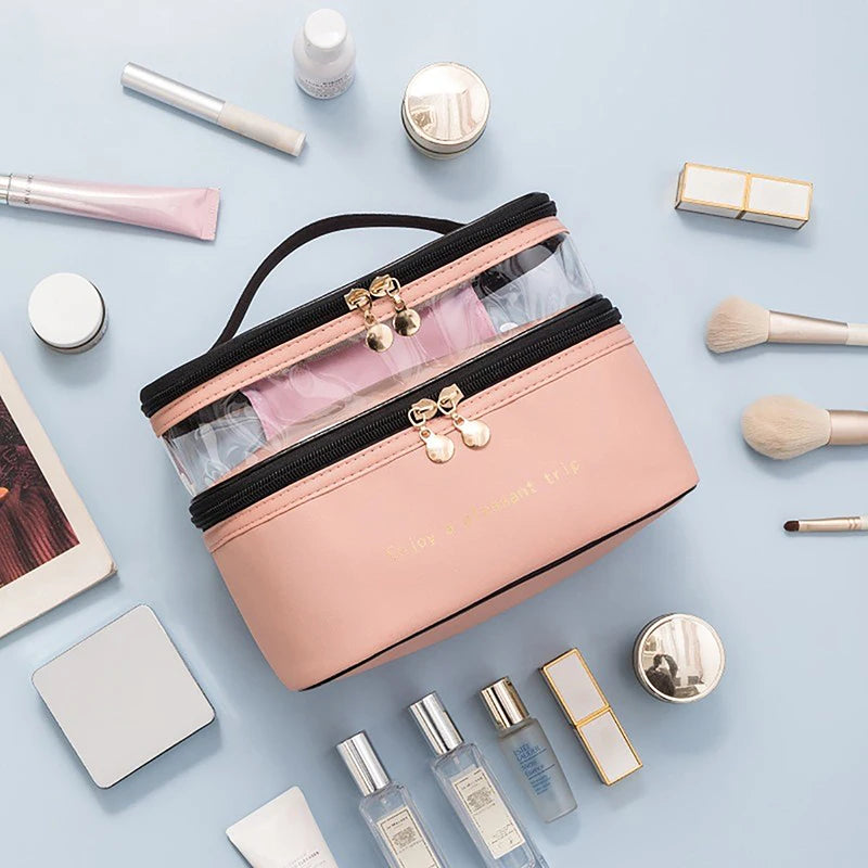 2026 Waterproof PVC Women Cosmetic Bag Portable Traveling Leather Toiletries Big Capacity Travel Makeup Organizer