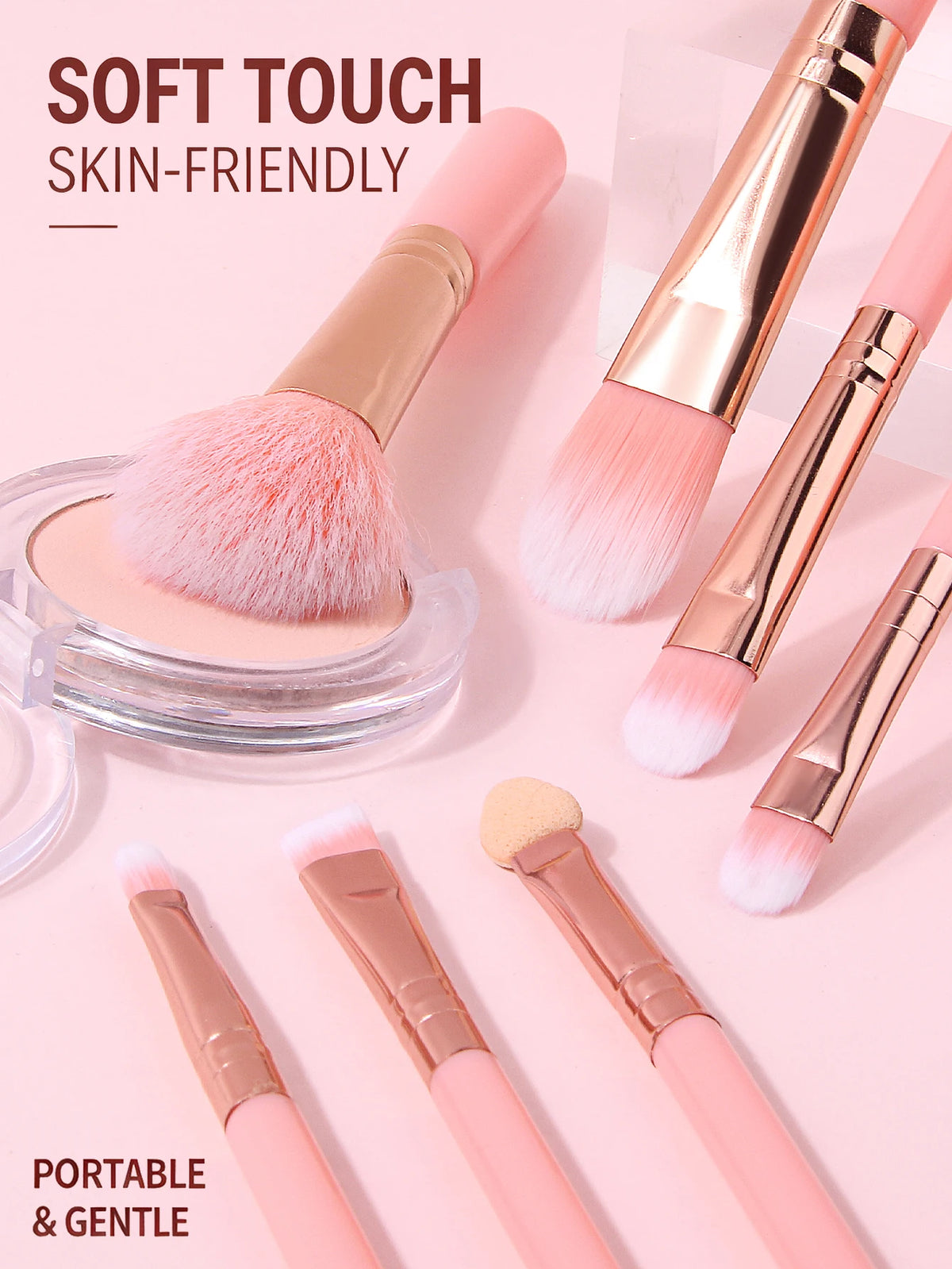 Makeup Brush Kit Soft 10pcs Synthetic Hair Make Up Brushes Foundation Blush Eyeshadow Cosmetic Tools with Powder Puff & Sponge