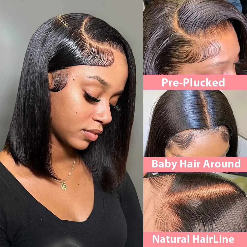 13x4 13x6 HD Bone Straight Bob Lace Frontal Human Hair Brazilian Short Bob Wig 250% Density Straight Natural Bob Wigs  5x5 Glueless Wig For Women