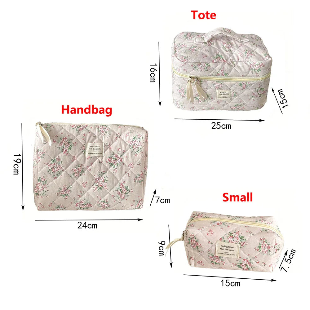 Vintage Rose Women Cosmetic Bag Fashion Travel Organizer Makeup Quilted Bag Pouch Ladies Make Up Storage Handbag Zipper Bag