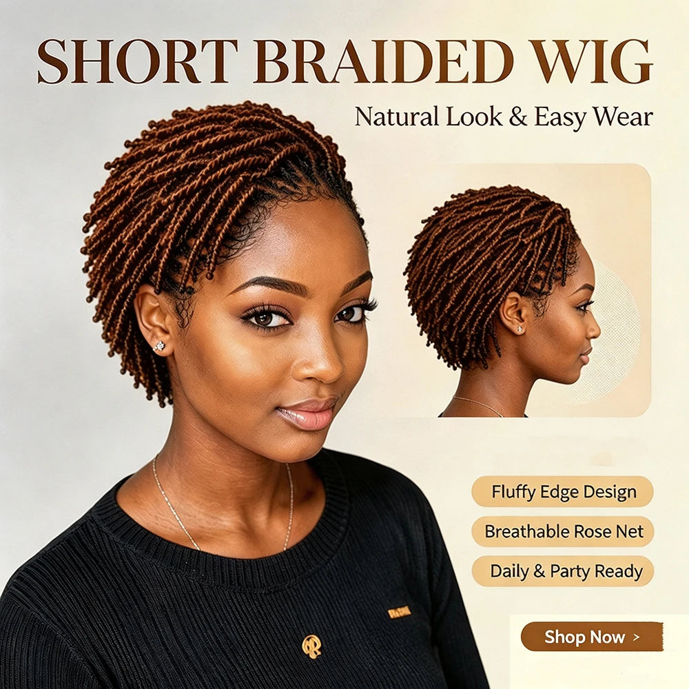 Twist Dreadlock 13×4 Lace Front Wigs Human Hair Afro Short Curly Wigs for Women 200% Density Bazilian Hair Hairpiece for Daily