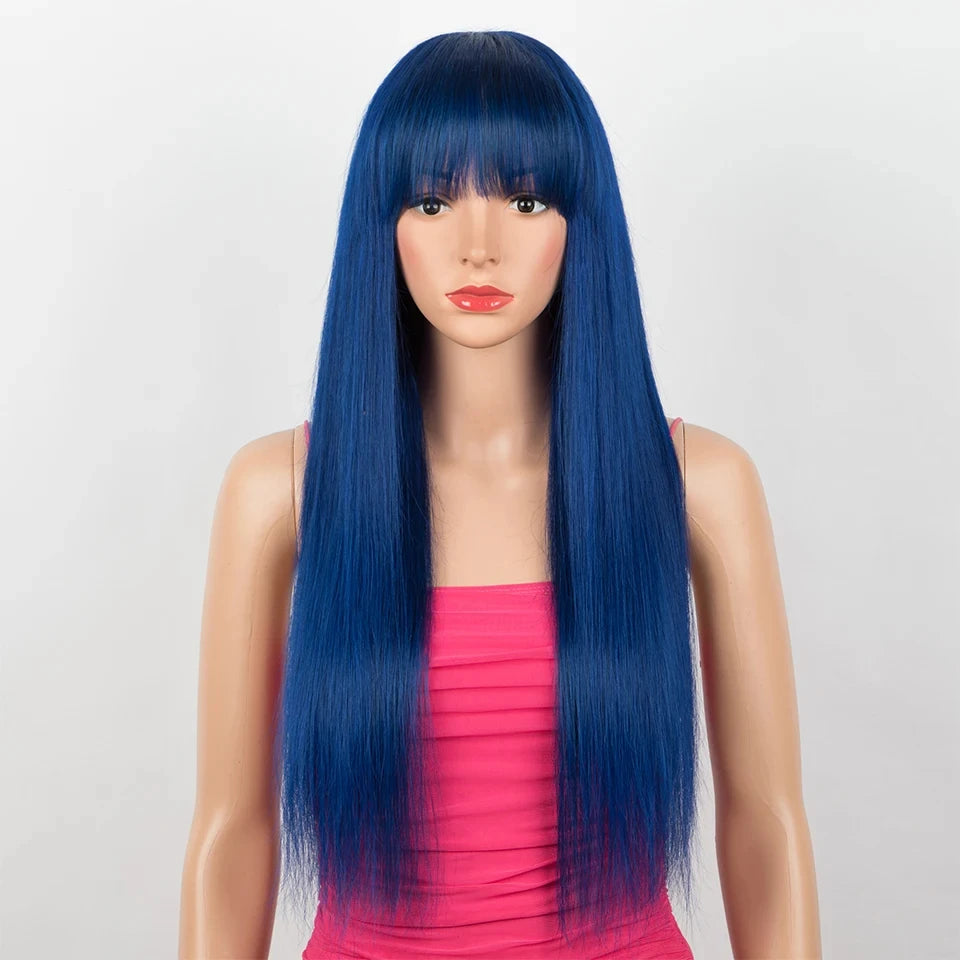 Brazilian Straight Human Hair Wigs With Bangs Burgendy Put On And Go 100% Remy Human Hair Wigs Full Machine Made Wigs For Women