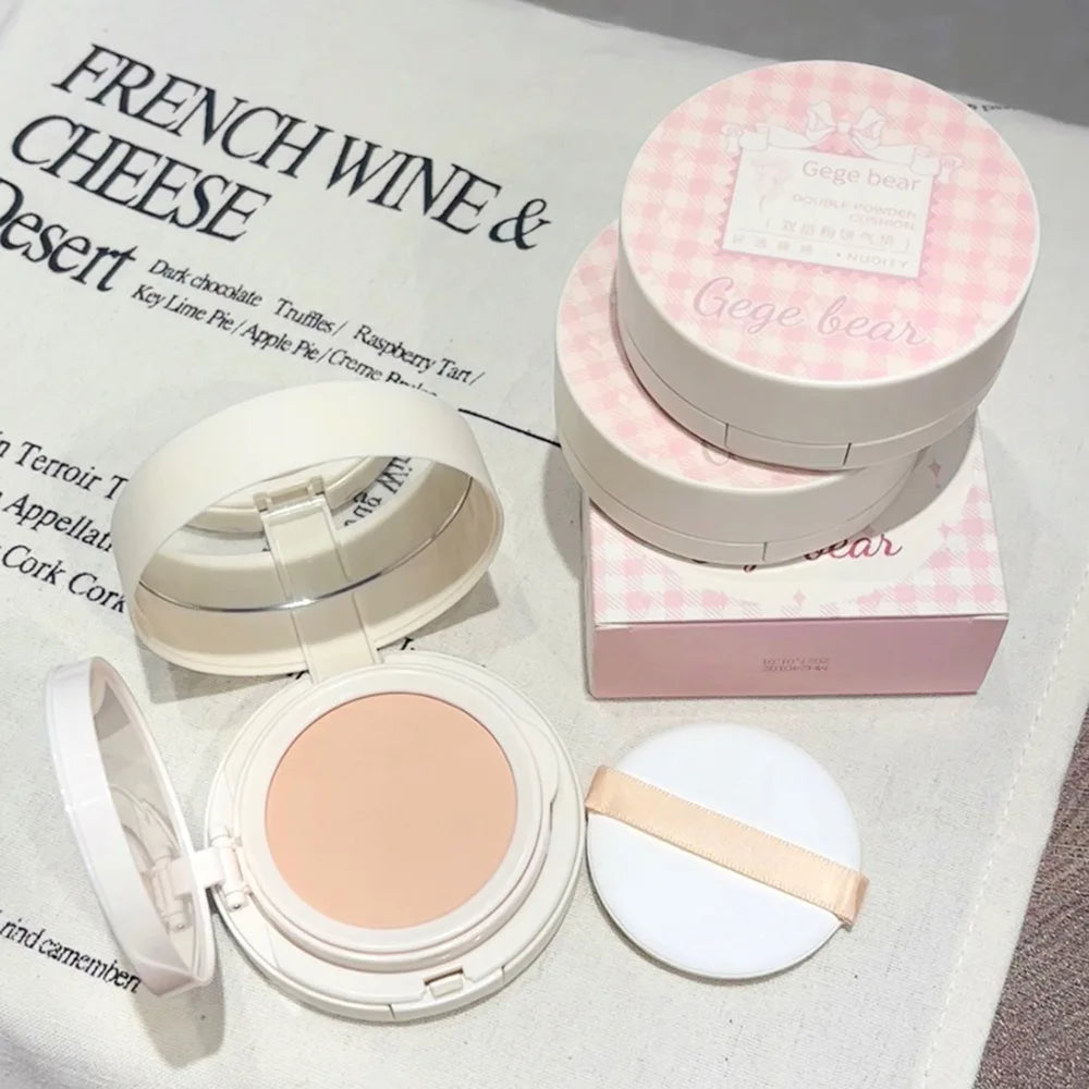 2 in 1 Double Layer Powder Cushion Clear Natural Lasting Brightening Gege Bear Makeup Concealer Loose Powder Cushion Cream