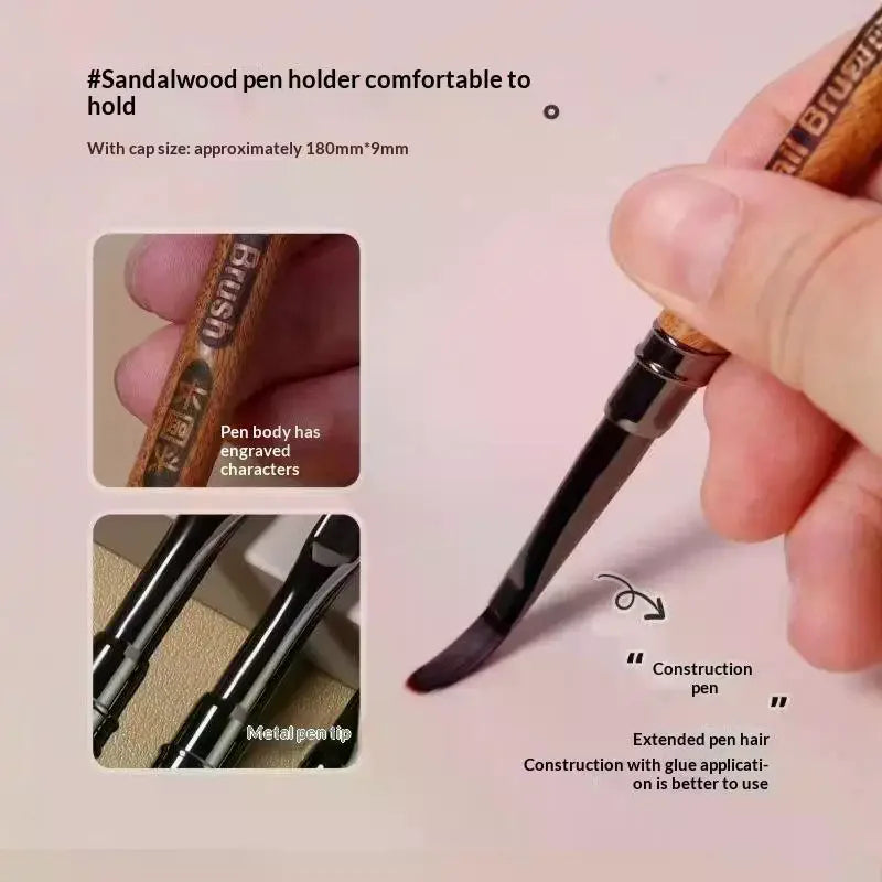 Round Wood Handle Triangular Petal Nail Brush Acrylic Nail Art Liner Brush Stripes Grid Flower Painting Drawing PenManicure Tool