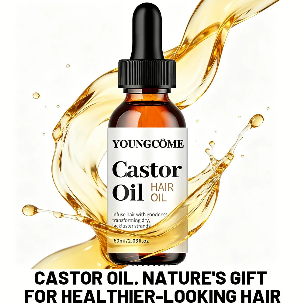 YOUNGCOME Castor Hair Oil Moisturizing Serum For Dry Damaged Hair Frizz Control Split Ends Care Shine Boosting Treatment