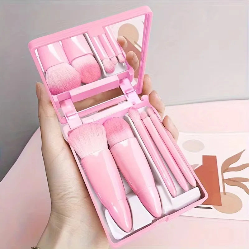 1sets 5Pcs Portable Makeup Brush Set With Mirror - Foldable Travel Kit ，Mini Makeup Brush Set Travel Makeup Brush Set