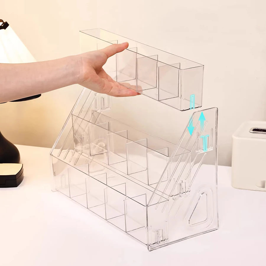 Compartmentalized Lipstick Storage Box, Premium Cosmetic Organizer, Transparent Stepped Desktop Holder, Makeup Brush Pen Holder