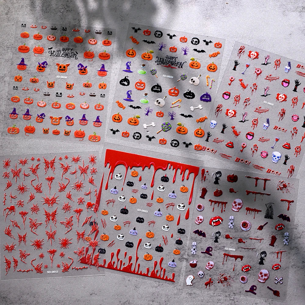 1sheet Bleeding Scars Skeleton Halloween Nail Stickers Ghost Face Pumpkin Eyeball Horrible Nail Decals Halloween Manicure Slider