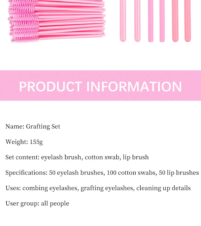 200pcs Eyelash Extension Supplies Set Disposable Lash Spoolies Brushes Eyelashes Micro Brush Mascara Wand Lipstick Applicator