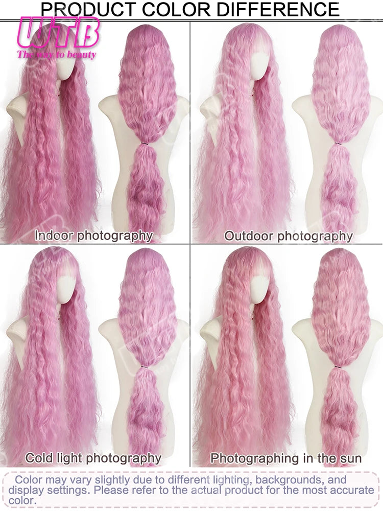 Synthetic Wig Pink Extra Long Wavy Curly Wig Lolita Wig with Bangs Suitable for Women to Wear for Holidays Parties and Cosplay