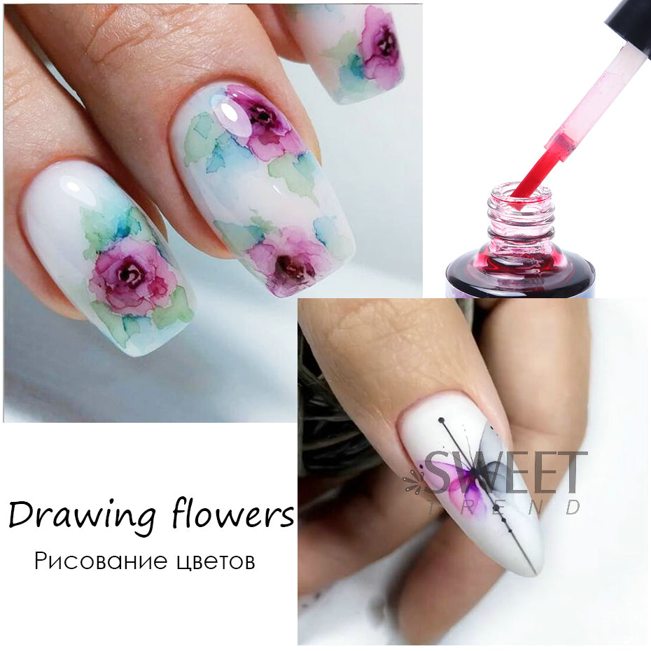 12pcs Watercolor Nail Gel Polish Smudge Blooming Ink Soak Off Varnish Marble Bubble Designer Charm Blossom Flower Manicure Decor