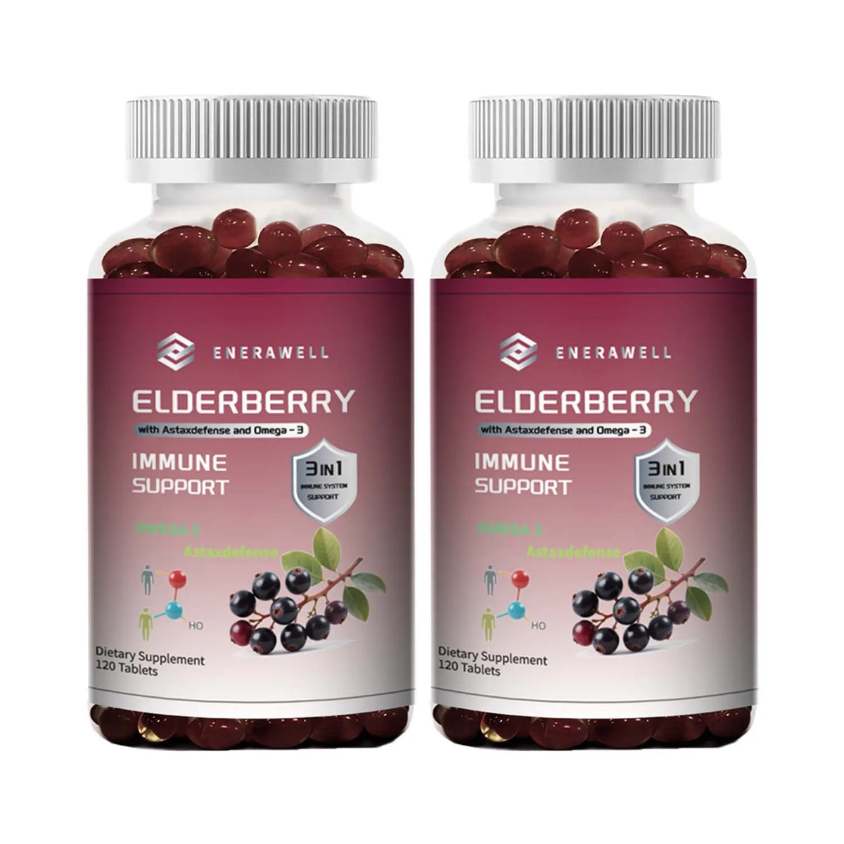 Elderberry - Immune Boost, Antioxidant, Healthy Skin, Promotes Joint Health, with Omega-3 - 120 Capsules
