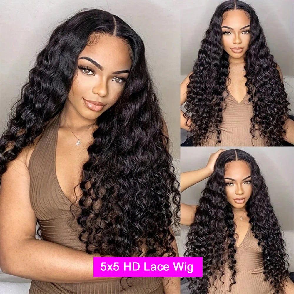 5x5 Glueless Wigs Human Hair Ready To Wear Deep Wave 13x4 13x6 Hd Lace Front Human Hair Wig Transparent Water Wave Curly Wigs