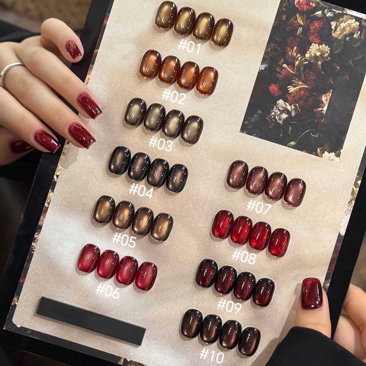 10ML 1-10pcs Christmas Red Nails Gold Black Nails Fiery 10-Color Glass Bead Cat Eye Gel Nail Polish Fine Powder Super Shimmering