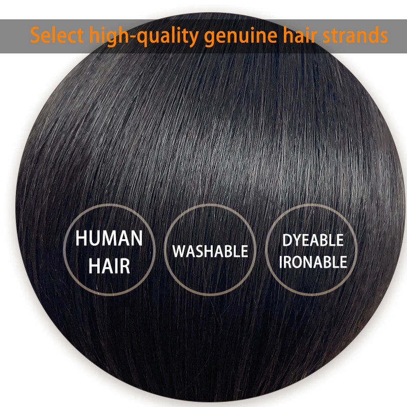 100% Human Hair 7X10cm Hairnet with French Bangs Toupee 25cm Straight Clip in Hair Extension Improve Volume Topper Hair Pieces