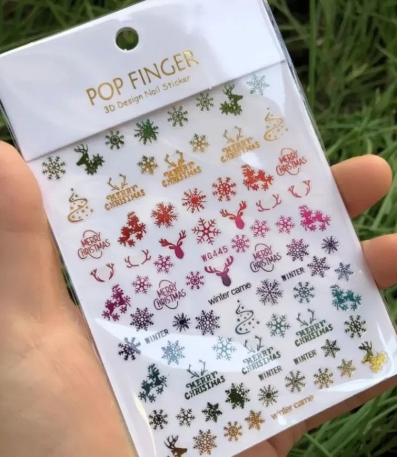 5D White Snowflakes Embossed Nail Art Stickers Winter Charm Decals Self Adhesive Christmas New Year Slider Decoration Manicure