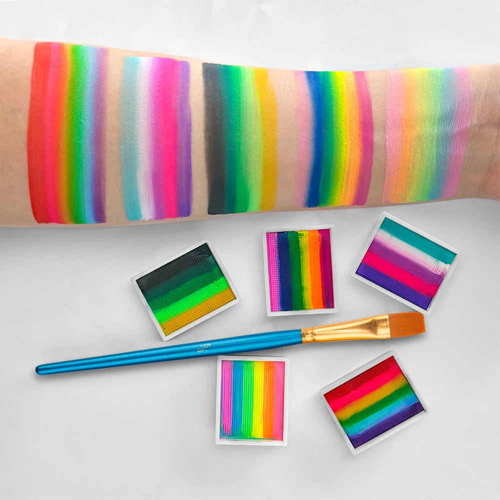 12-Color Rainbow Face and Body Paint Kit, Water-Soluble, Vibrant Palette with Brush for Halloween, Cosplay, Parties,Party Makeup