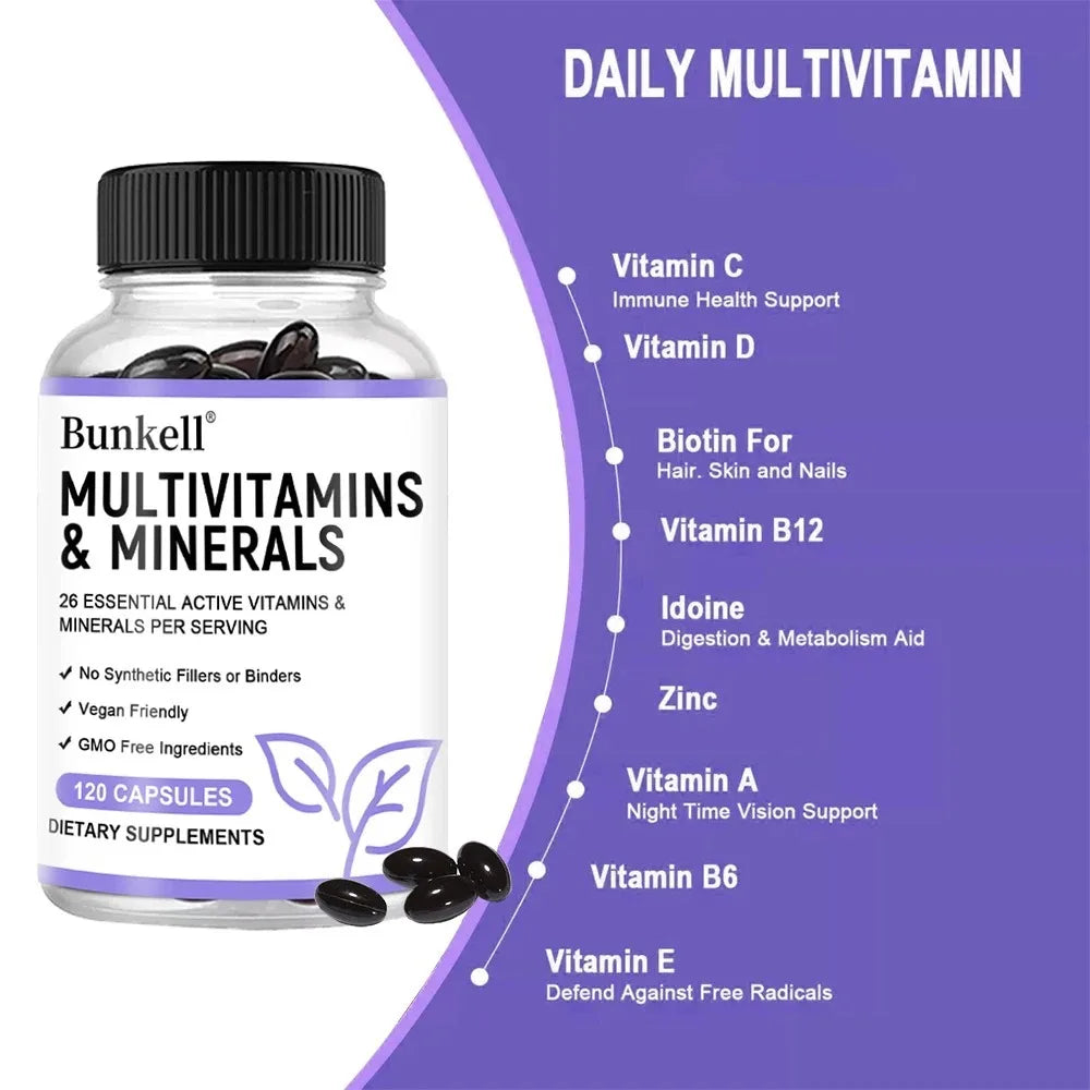 Multivitamin and Minerals - Daily Supplement, Antioxidants, Skin Repair, Liver Health Maintenance, Energy Boost, 120 Capsules
