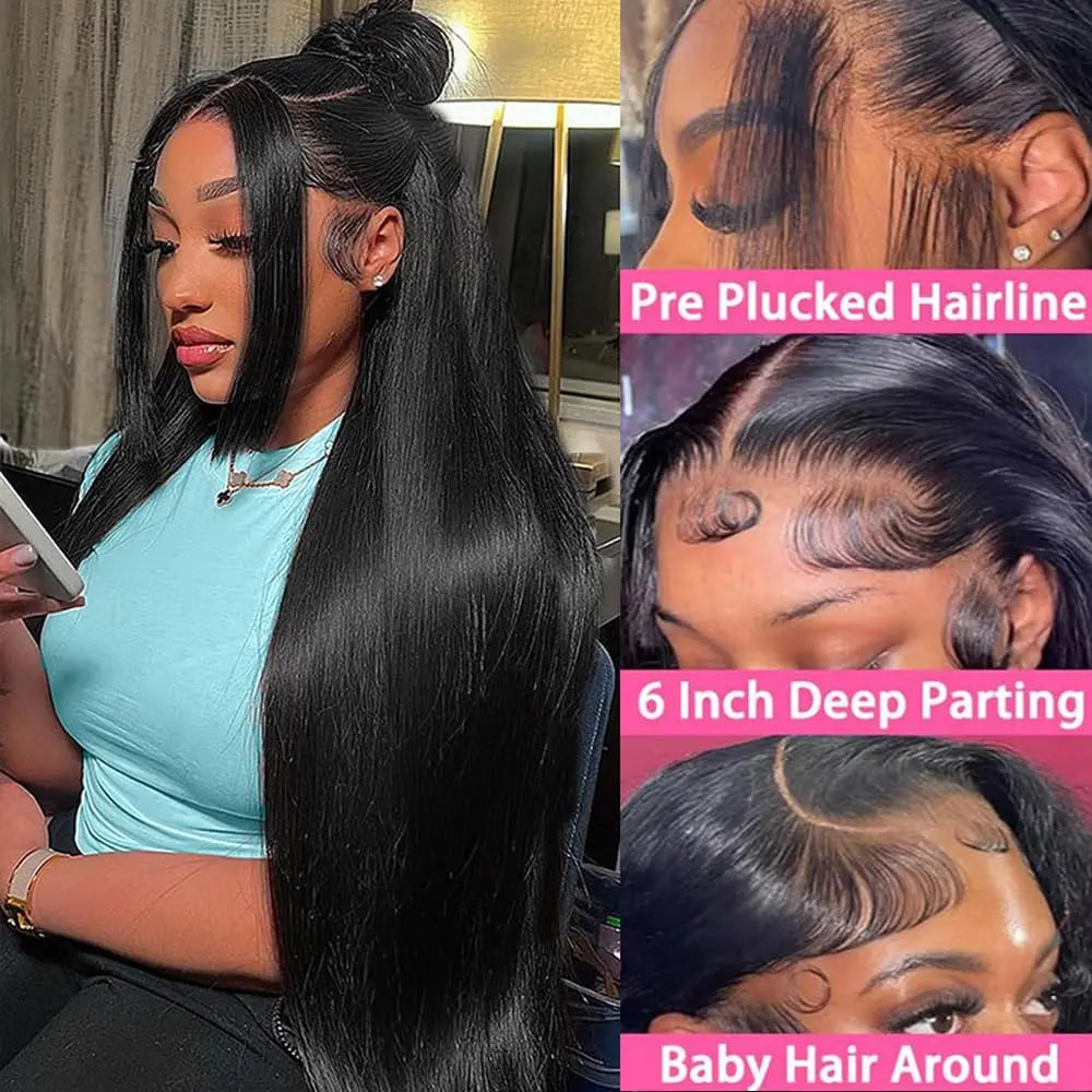 13x6 HD Lace Front Wigs 42 Inch 200% Density Straight Lace Front Wigs Human Hair Pre Plucked Straight Human Hair Wig for Women